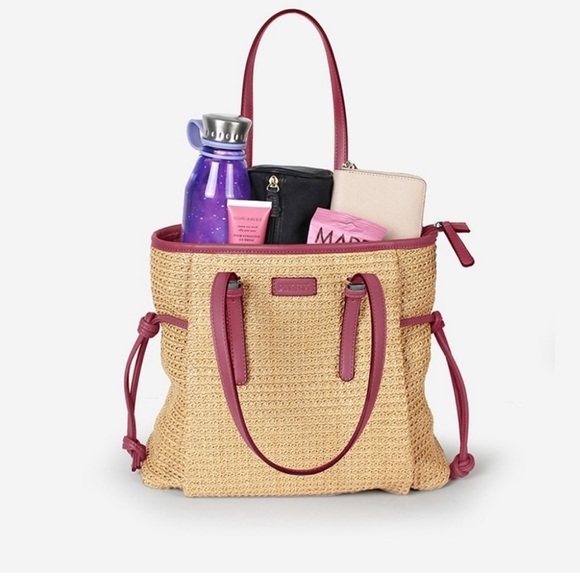 Straw Shoulder Bag Tote, Pink Stix - Picture 9 of 9